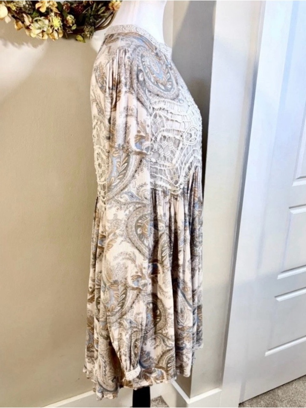 Free People Beige Paisley Lace-Yoke Mini Dress - Picture 5 of 8